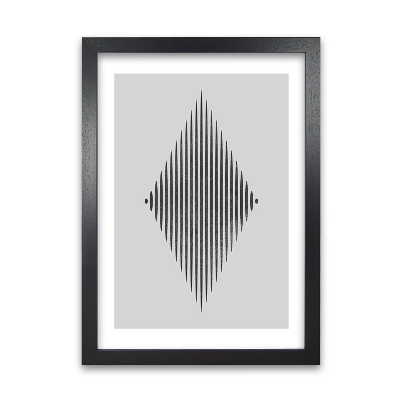 Black And White Lines Diamond - Wrapped Canvas Print, 84cm H x 59cm W x 3cm D, Black Frame