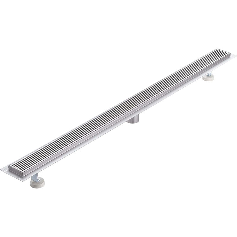 KBFmore Linear Wedge Wire Grate Shower Drain with Removable Hair Catcher and Leveling Feet, 48"