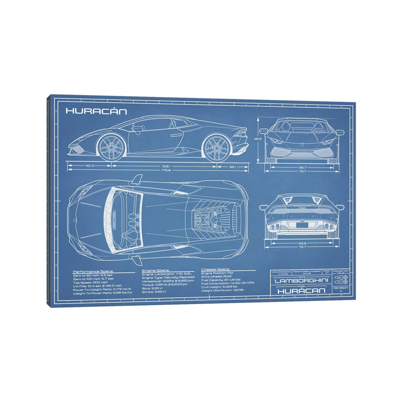 «Lamborghini Huracan LP 610-4 Blueprint», impression sur toile tendue, H 26 po x l 40 po x 1,5 po
