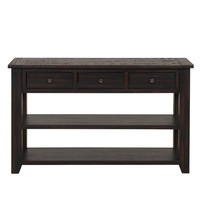 48''  Pine Wood Top Console Table, Modern Entryway Sofa Side Table with 3 Storage Drawers and 2 Shelves. Easy to Assemble (Distressed Black) (