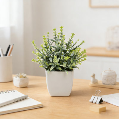 Artificial Potted Plants Small Fake Eucalyptus - 7.8 Inch Mini Indoor Plants for Shelf, Desk, Bathroom Decor, Mantel Real Touch Faux Greenery