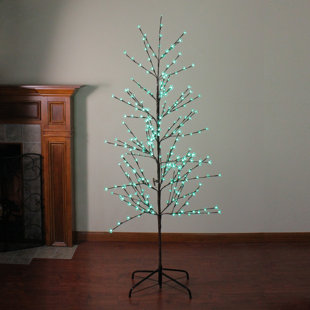 6' Pre-Lit Enchanted Garden Cherry Blossom Flower Artificial Spring Tree - Green LED Lights