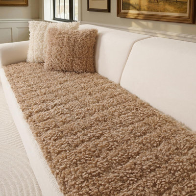 Housse de canapé pour animaux de compagnie, housse de canapé lavable et antidérapante Housse de protection pour canapé à 2 coussins en peluche douce pour animaux de compagnie (brun clair, 27,6 po x 59 po)