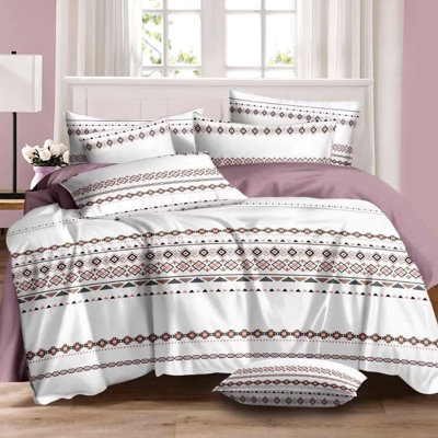  Édredon très grand 3 pièces pour très grand lit - ensemble de literie toutes saisons, édredon en polyester ultra doux rayé - mauve et blanc