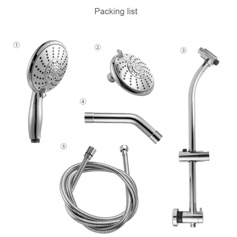 5-Setting Dual Shower Head Combo, Chrome Rain Shower with Handheld, 60" Hose & Adjustable Slide Bar, Chrome