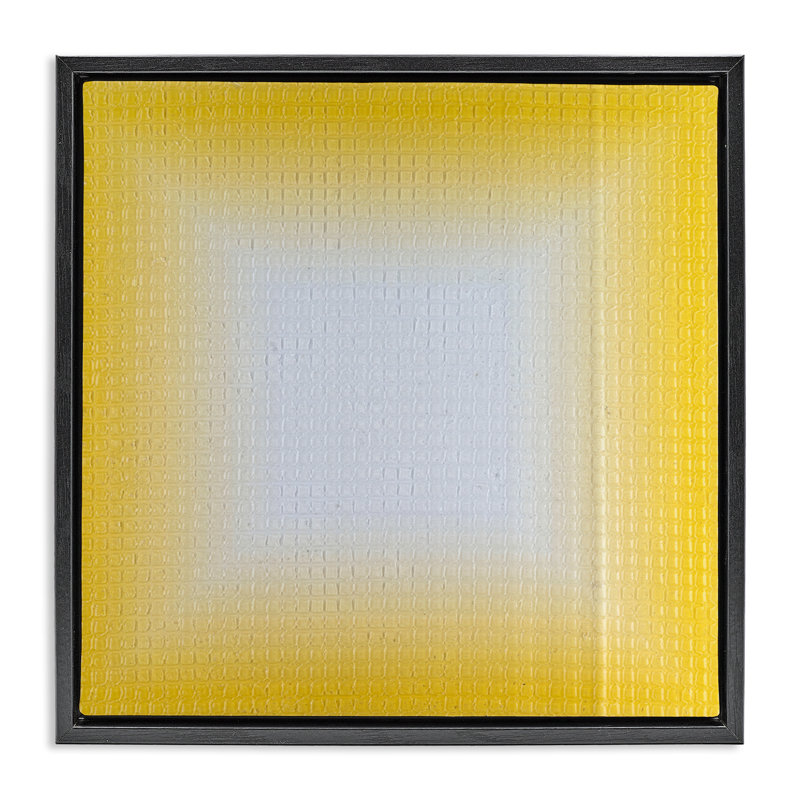 «Yellow Ombre Fade» par Michael Willett, Cadre flottant noir de jais, H 18 po x l 18 po