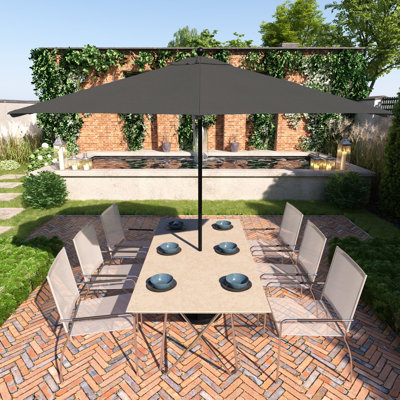 Parasol de patio 11 pi noir avec poulie nervurée en fibre de verre Sunbrella