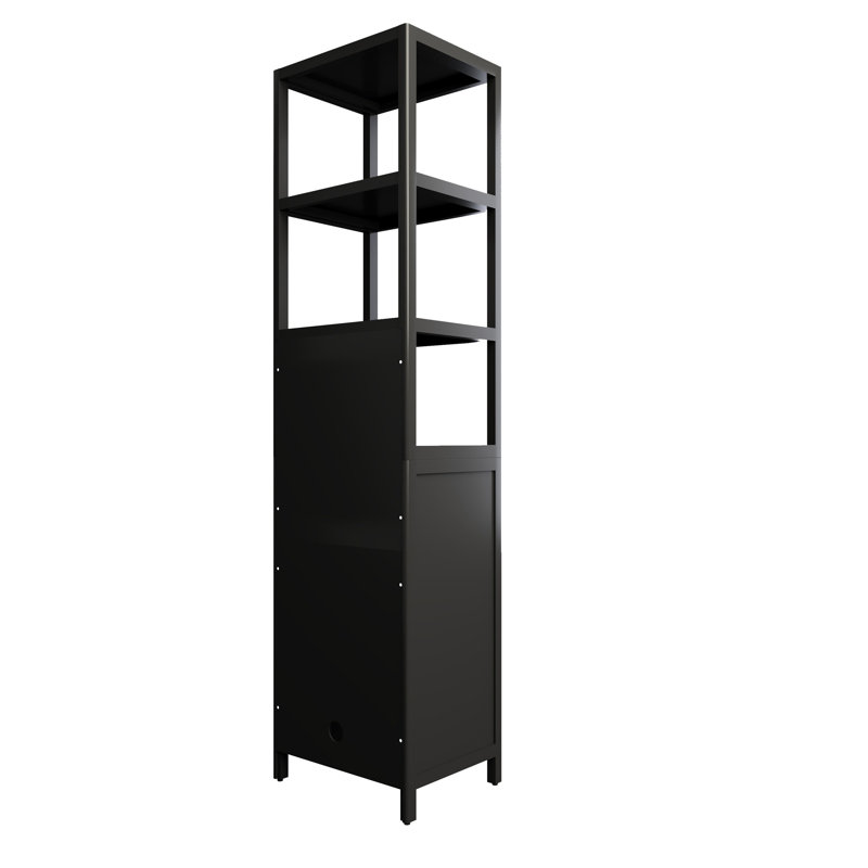 BLACK  Storage Tall Slim Cabinet With Shutter Door And 3 Tier Shelves