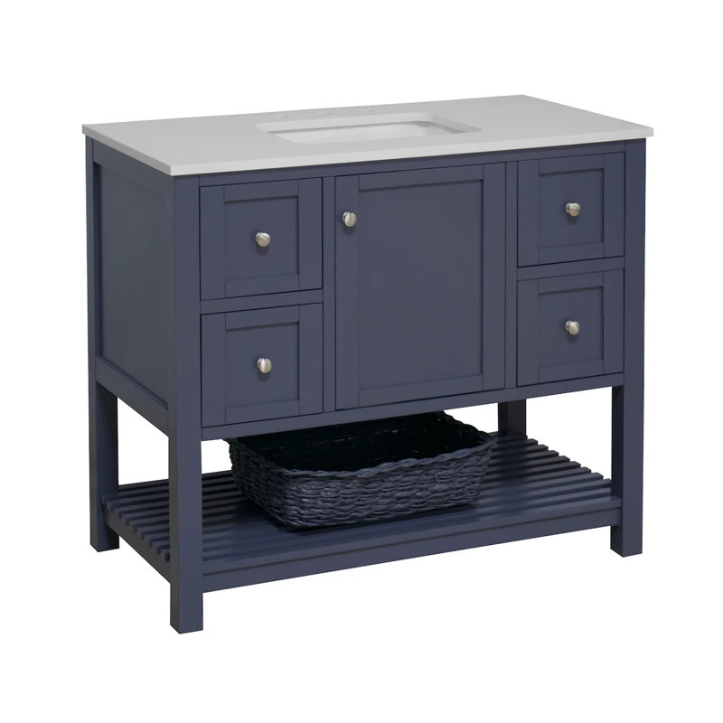 Ensemble de meuble-lavabo simple 42 po Binne, Blanc d'ingénierie, Gris marine
