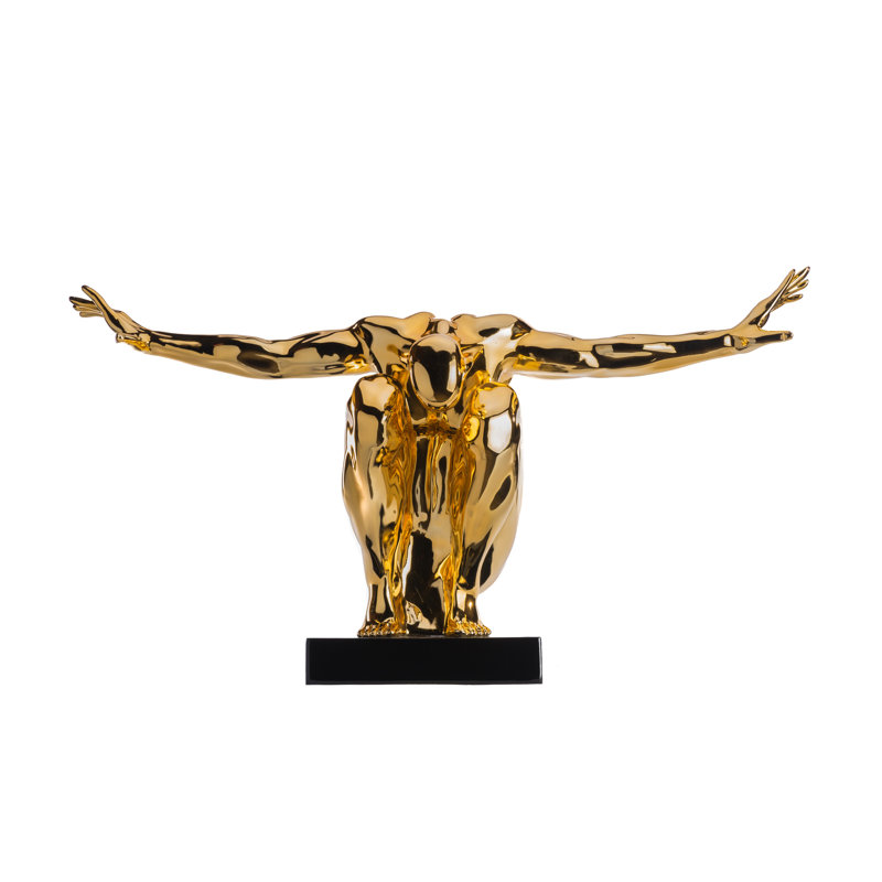 Sculpture Hanae saluant les hommes, Plaqué or, H 10,5 po x l 17 po x P 8 po