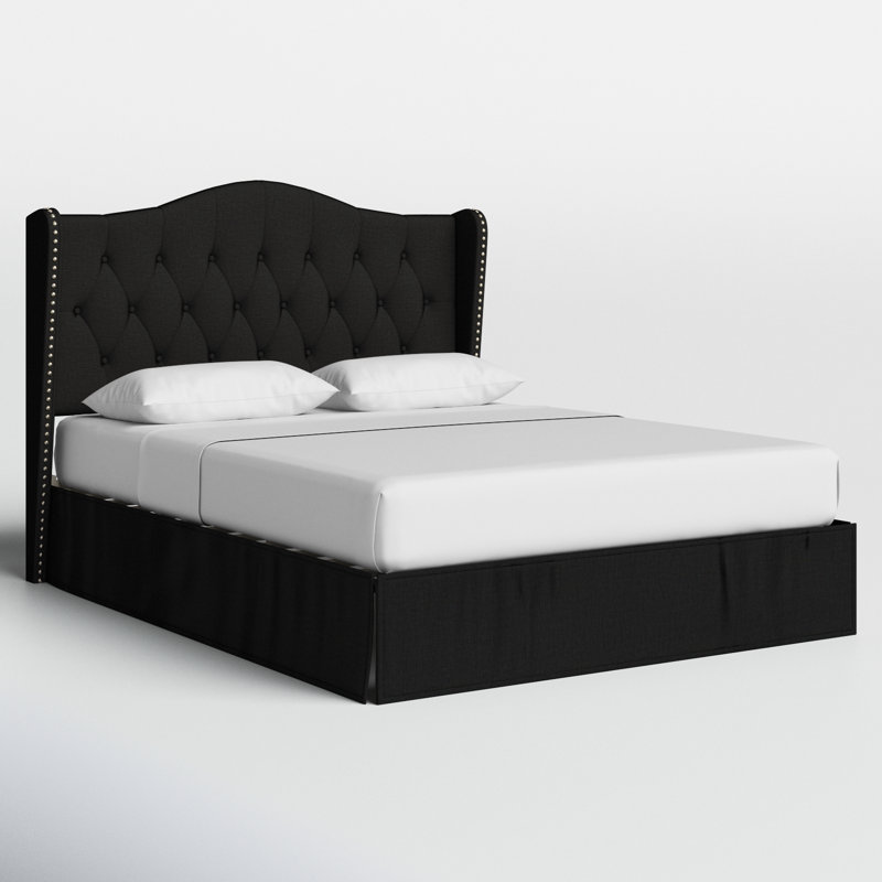 Knott Upholstered Wingback Storage Bed, Black, Full