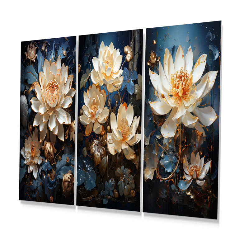 Opulent Reflections Lotus - lot de 3 impressions de lotus en métal, H 28 po x l 36 po