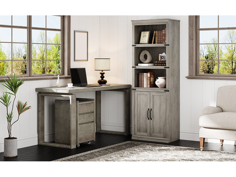 68.7" Tall 5-Shelf Bookcase with Storage Cabinet, Wooden Bookshelf with Doors,  Display Cabinet for Living Room, Bedroom, Office
