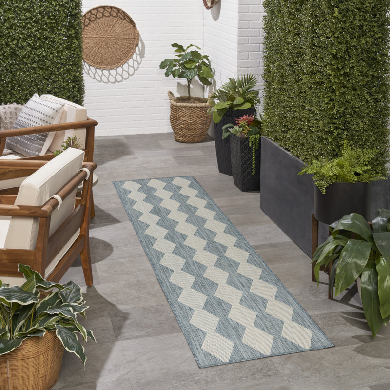 Tapis intérieur / extérieur rectangulaire Positano, Bleu ciel, Tapis de couloir 2 pi 2 po x 8 pi