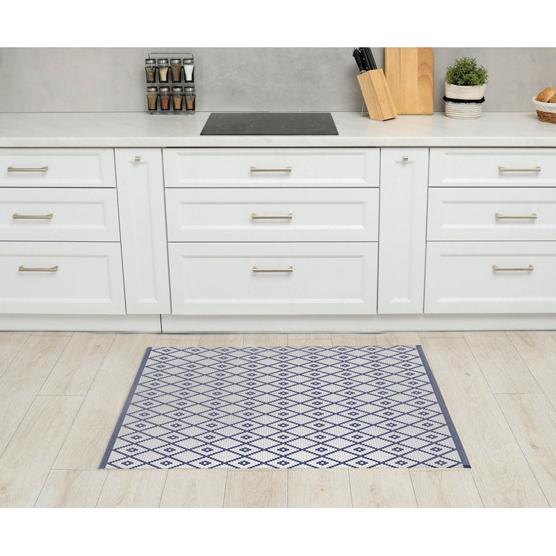 Tapis de cuisine Penny Tile Diamond, Rectangulaire 2 pi x 3 pi, Marine
