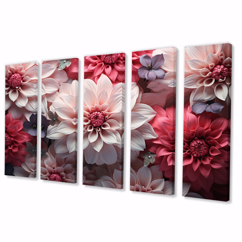 Diverses pétales de fleurs - impression murale d'art floral - 5 panneaux égaux