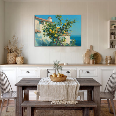 Art mural citron, cuisine citronnelle méditerranéenne, impression sur toile de fruits pour œuvres d'art de cuisine, affiche murale de fruits italiens rétro pour mur, art mural décoratif prêt à accrocher 24 po x 36 po
