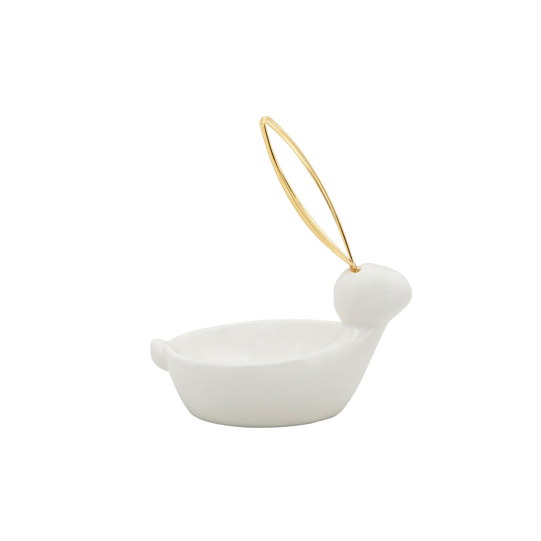 Stoneware Ceramic Trinket Tray Jewelry Holder with Gold Wire Bunny Ears - 5.5" White Modern Decorative Dish for Home, Office, Bedroom. Trinx