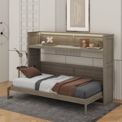 Lit escamotable simple TG avec bureau, lumière DEL et station de charge USB