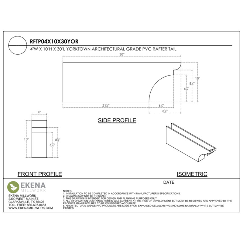 Queue de chevron standard en PVC de qualité architecturale Yorktown, H 10 po x L 4 po x P 30 po