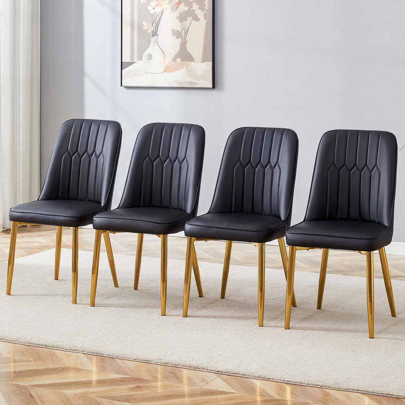 Chaises de salle à manger en similicuir, ensemble de 4, Doré