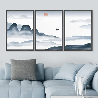 " Mountain Range Sea " 3 - Pieces Painting Print