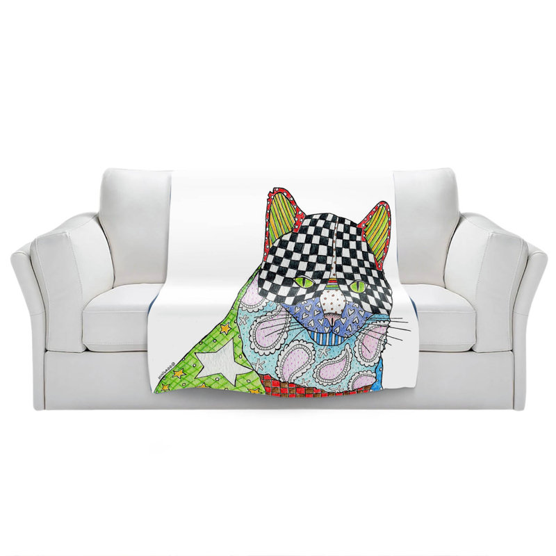  Couverture chat melon d'eau, 68 po x 80 po, Blanc