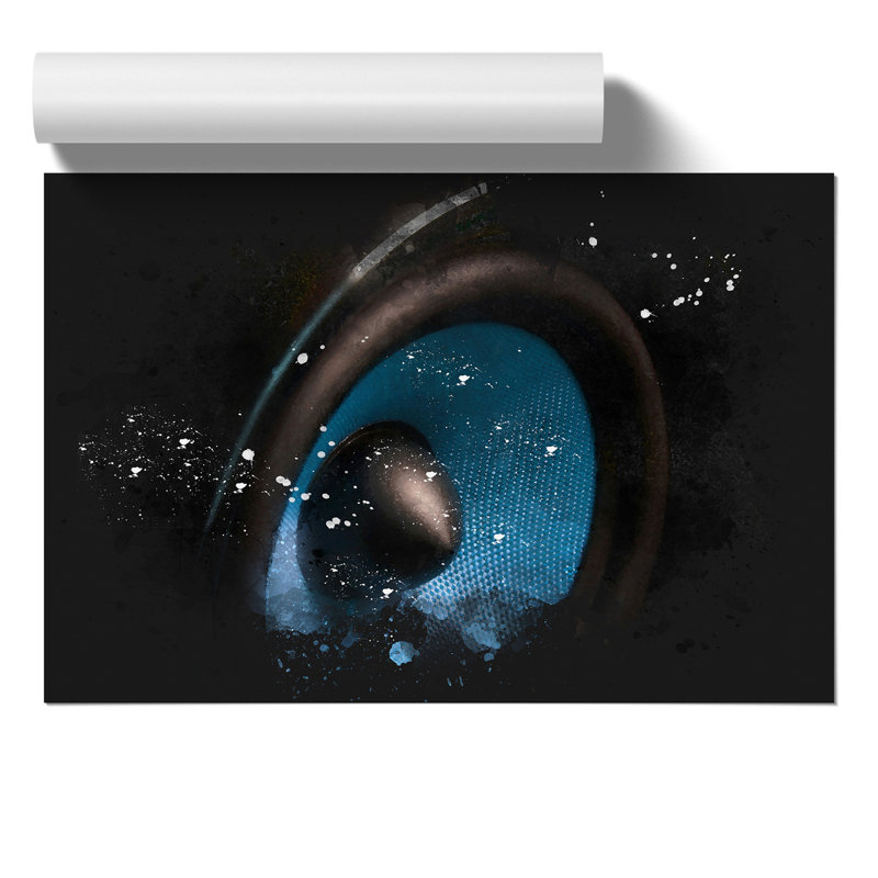 Hi Fi Speaker in Blue Paint Splash - Frameless Print, 59cm H x 84cm W x 0.1cm D