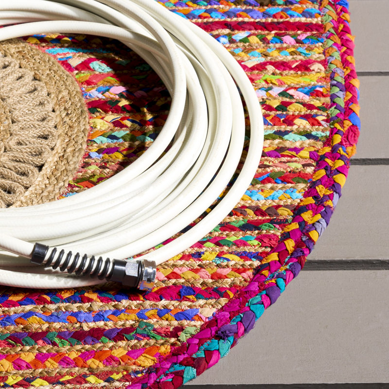 Braided Hand Woven Cotton/Jute Southwestern Rug in Red, Oval 4' x 6'