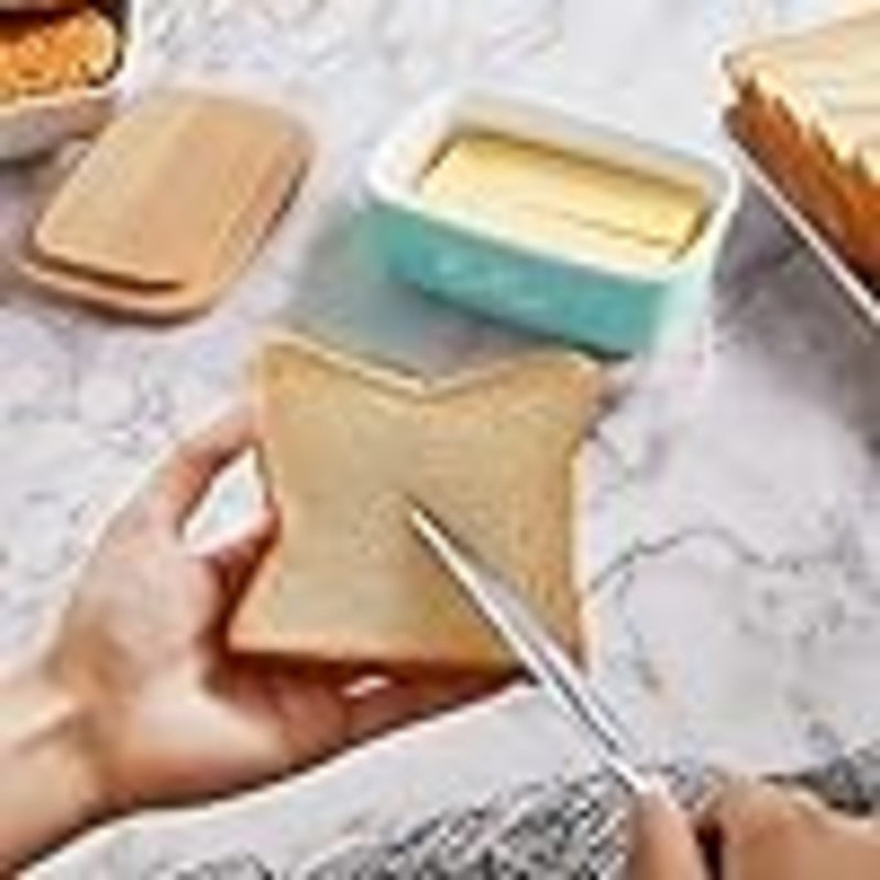 Beurrier avec couvercle pour comptoir, contenant à beurre en céramique avec couvercle en bois de hêtre, beurrier hermétique pour comptoir ou réfrigérateur, pour décoration et accessoires de cuisine rouge