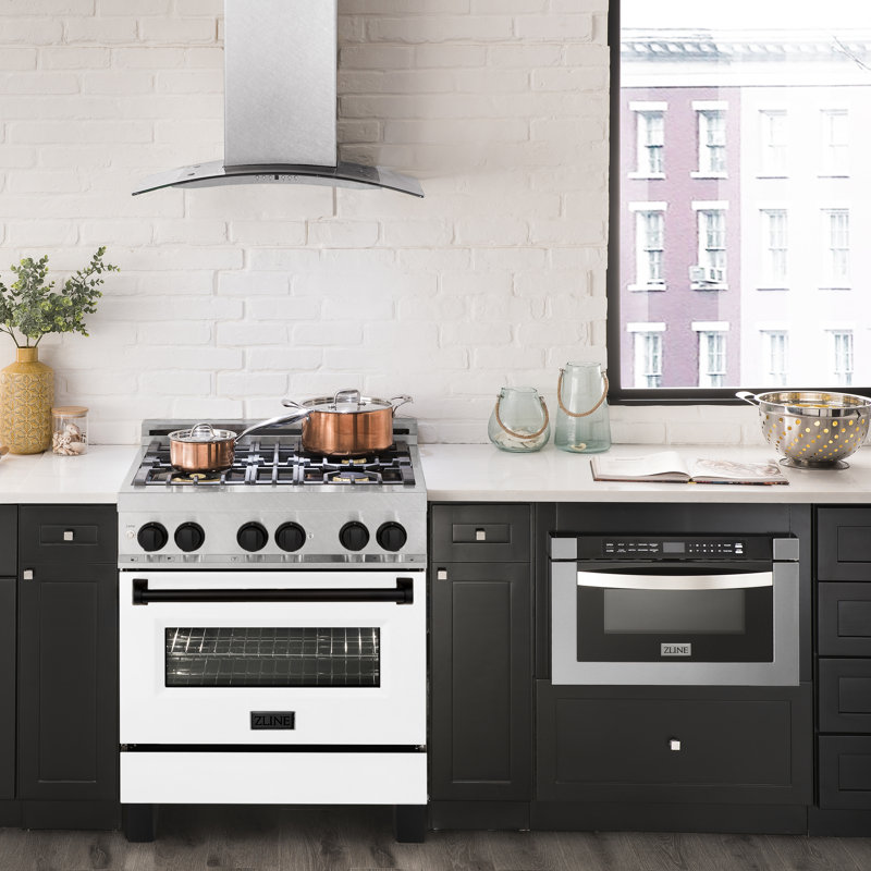 ZLINE Autograph 30" Legacy Dual Fuel Range in DuraSnow® w/ White, Matte Black Satin Stainless Steel