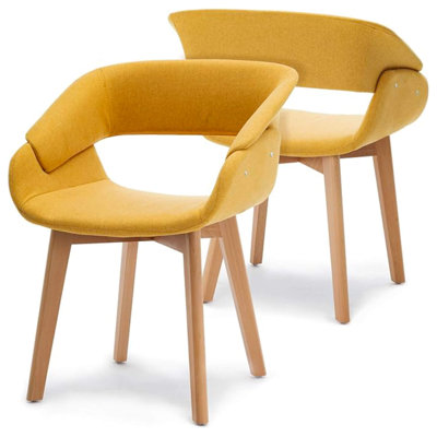 Modern Dining Room Accent Arm Chairs, Mid-Century Upholstered Fabric Chair with Solid Wood Legs