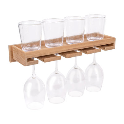 Support à verres à vin mural en teck avec tablette