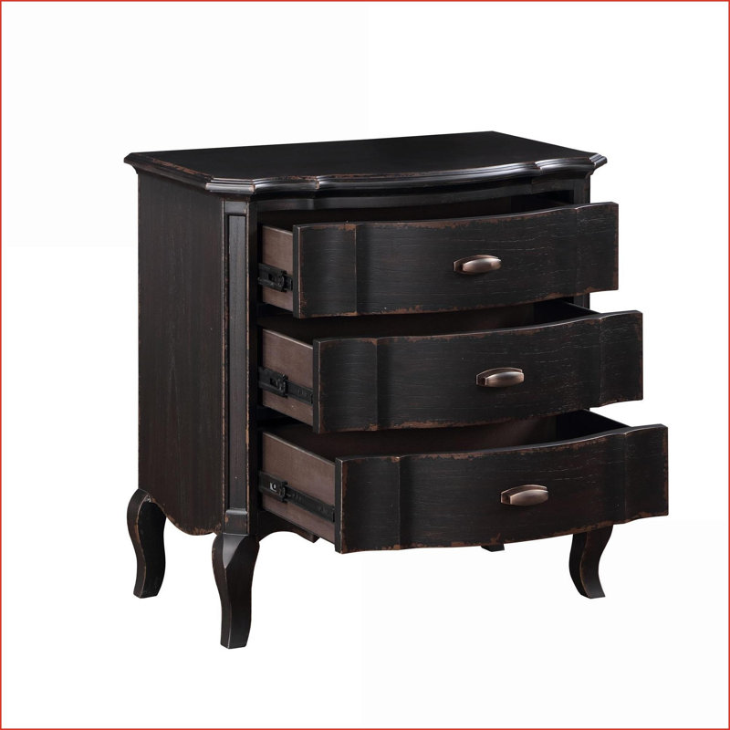 Table de chevet 3 tiroirs Black Antique, Noir