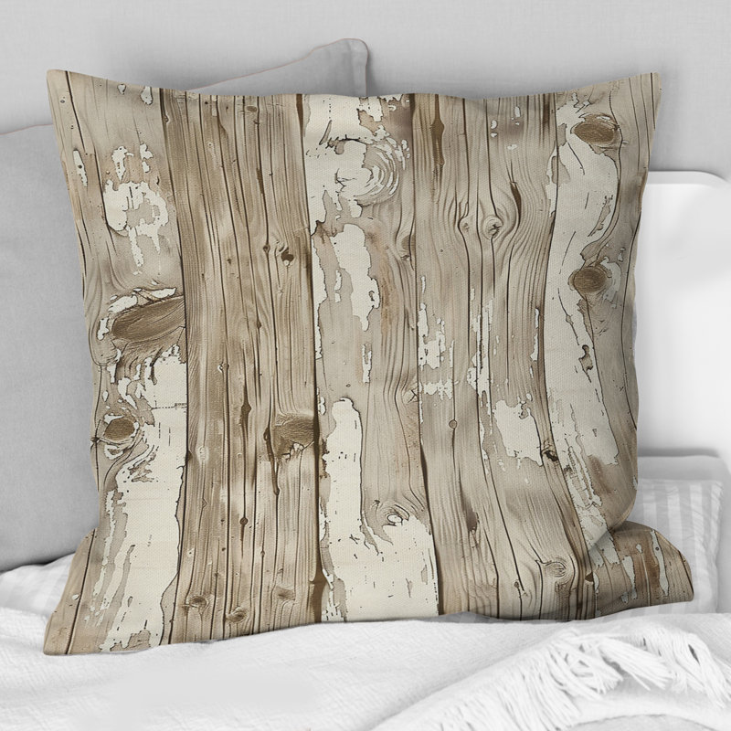 Beige bois de grange II - coussin de ferme, H 16 po x l 16 po, Carrée