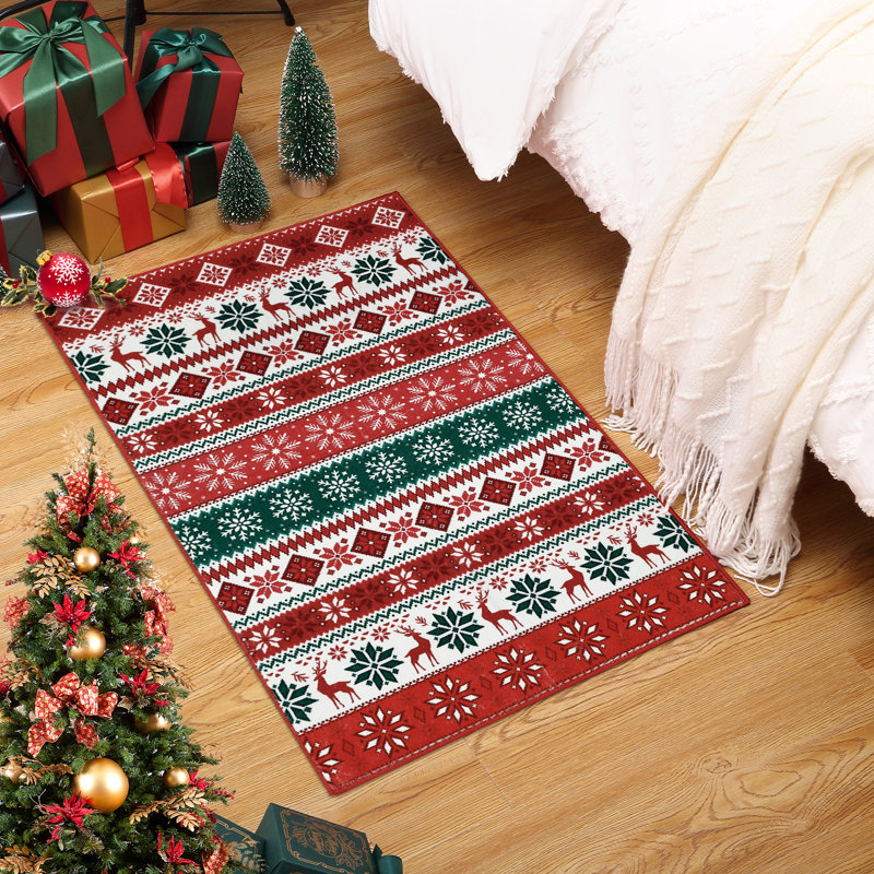 Christmas Area Rug for Living Room Machine Washable Winter Rug Snowflake Non-Slip Rug Xmas Holiday Accent Rug for Bathroom Bedroom