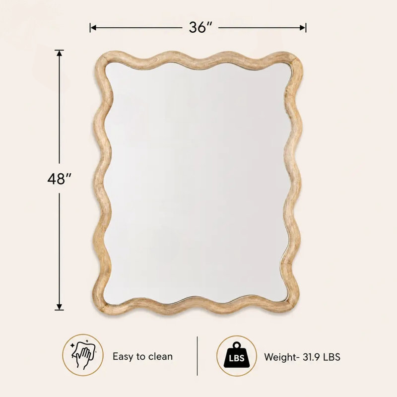 Miroir mural ondulé avec cadre en bois de manguier naturel