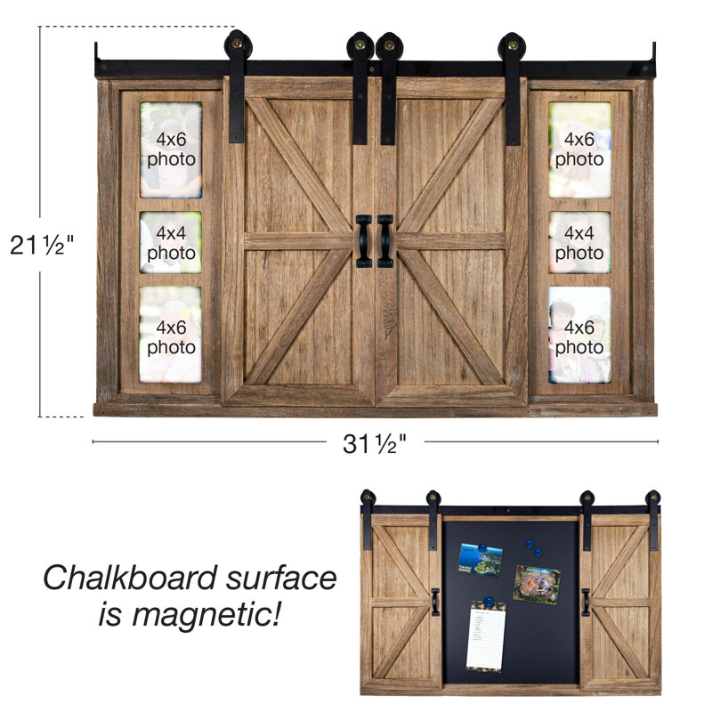 Rustic Barnwood Magnetic Chalkboard with Photo Frames