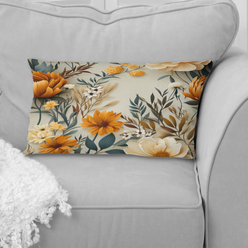 Harmonie botanique naturelle orange et verte - coussin floral en polyester