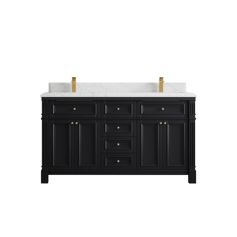 Jenniferlynn X P 22 po Meuble-lavabo double en D noir avec bordure Calacatta, Empira
