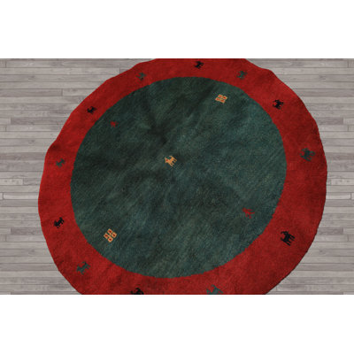 Tapis vert en laine noué à la main 5 pi x 5 pi Gabbeh