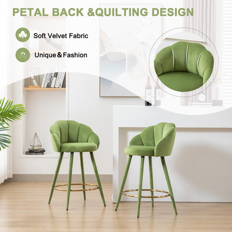 Bannan Upholstered Counter Stool with Metal Frame, Green