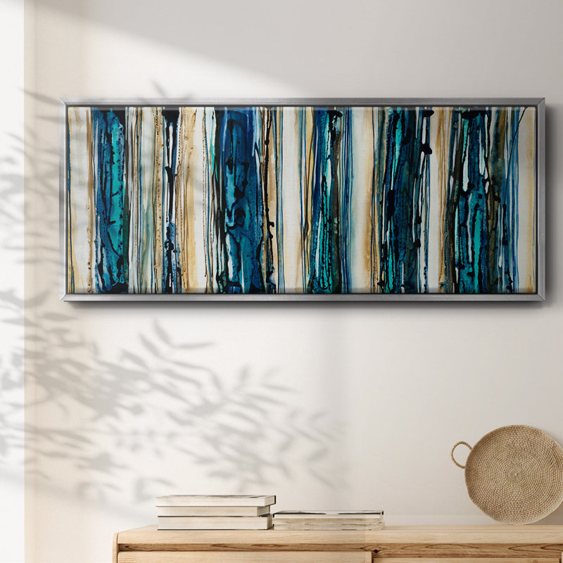 Blue Streaks- Framed Canvas, 12" H x 30" W