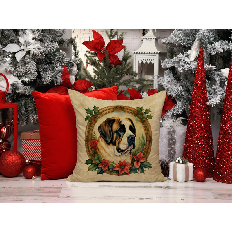 Coussin décoratif intérieur / extérieur en polyester Christmas, 18 po x 18 po, Saint-Bernard, Carré