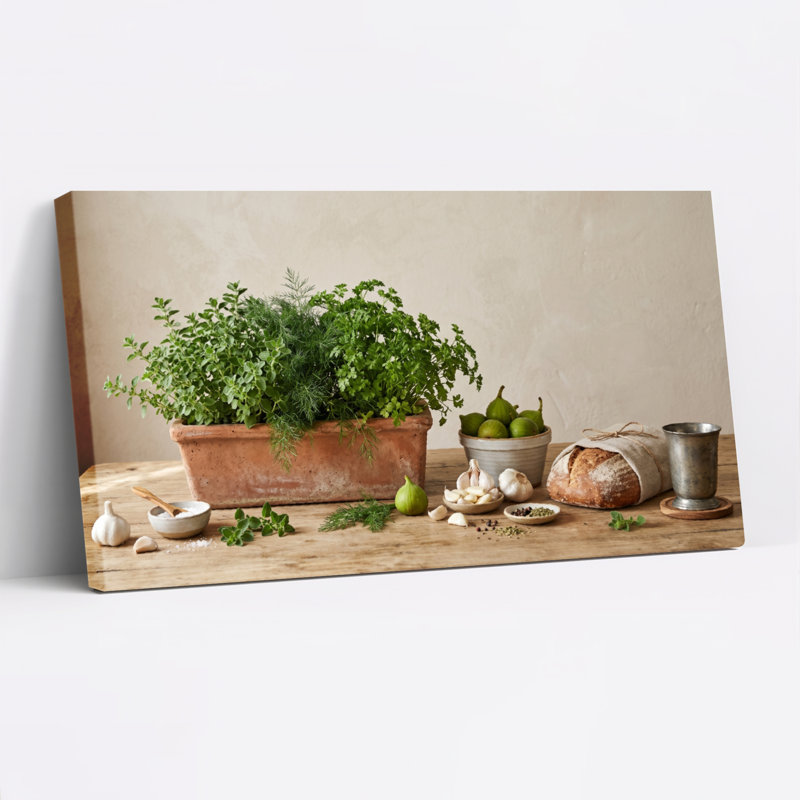 Ensemble de 1 tableau sur toile représentant des herbes fraîches, L 40 po x H 20 po, Toile tendue