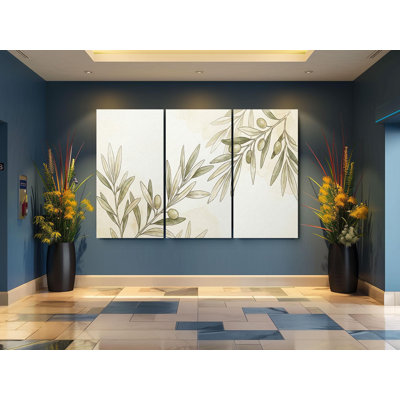 Reproduction d'art sur toile botanique triptyque - verdure, décor de cuisine de ferme moderne, œuvre d'art de nature sereine