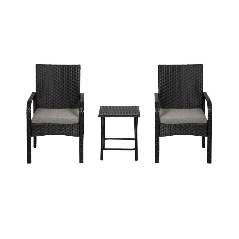 Ensemble de conversation en rotin 3 pièces avec coussins Averion, Noir / Gris