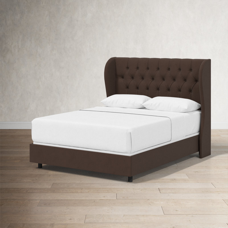 Tomey Upholstered Wingback Bed, Queen, Classic Chocolate Velvet