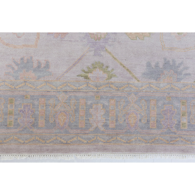 Rose Hand Knotted Wool Block Print Area Rug, Rectangle 9' x 12'