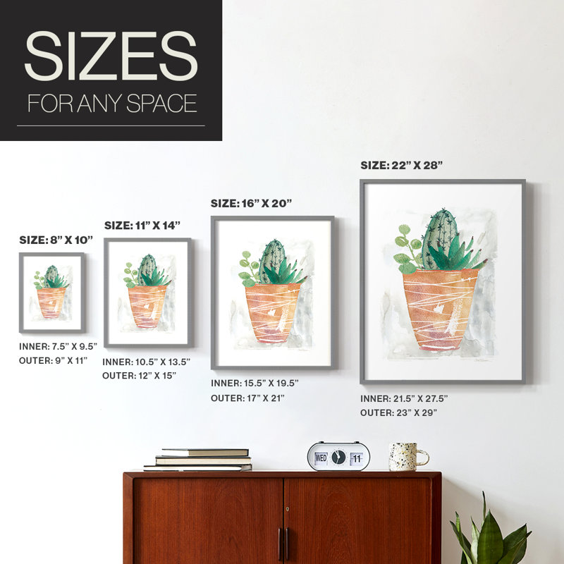 Boho Cactus Framed Print - Solid Wood, 30" H x 24" W, Gray